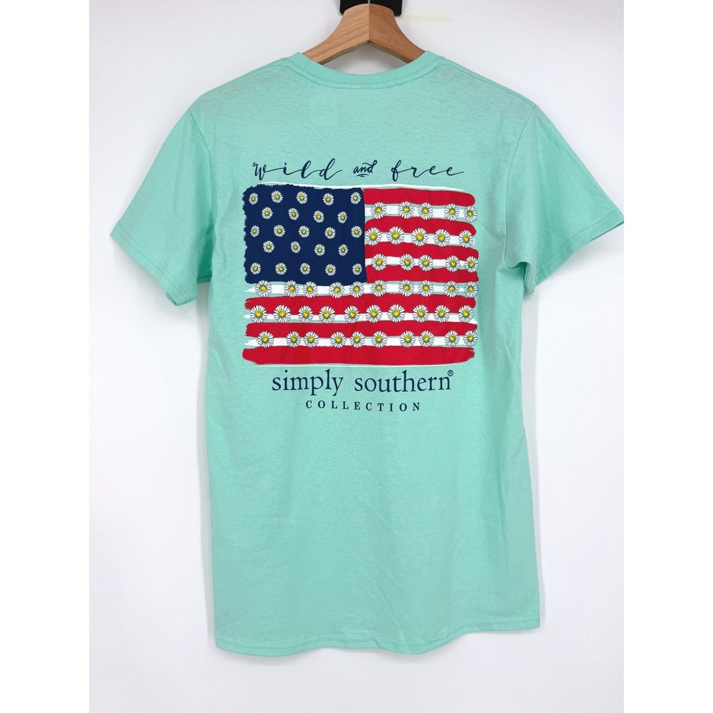 Simply Southern Wild Surf Short Sleeve Tee Shirt Sz Small Cotton American Flag